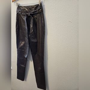 SHEIN Glossy Brown Tie-Waist Skinny Pants